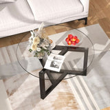 ZNTS ON-TREND Round Glass Coffee Table Modern Cocktail Table Easy Assembly with Tempered Glass Top & WF293702AAB