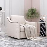 ZNTS 360 Degree Swivel Armchair Cotton linen skin-friendly fabric Ergonomic design Brass nail decorative W2113127539