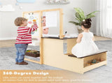 Kids Multifunctional Art Center with Double-Sided Easel, Wooden Art Table Bench Set for 3 Years, 46869410