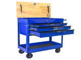3 DRAWERS MULTIFUNCTIONAL TOOL CART WITH WHEELS AND WOODEN TOP-Blue W1102P316944