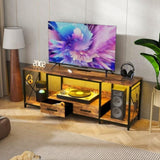 ZNTS TV Stand with LED Lights Power Outlets - TV Stand with Fabric Drawers for 65 70 75 Inches TV W2977P224347