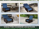 Outsunny Reclining Rattan 360&deg Swivel Chair Cushioned Recliner, Dark Blue W2225P485593
