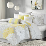 Printed Cotton Sateen Comforter Set Taupe Grey/Yellow Queen B03596811