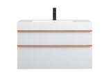 VELA 36 Inch White Wall Mounted Bathroom Vanity with Integrated Acrylic Sink, 2 Soft-Close Drawers, W3235P327598