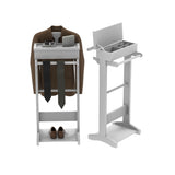 White Portable Garment Rack,Clothes Valet Stand with Storage Organizer W760P145401