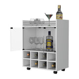 Minneapolis Bar Cart with Integrated 8-Bottle Rack, Glass Encased Cabinet and Aluminum Bar Top B128P176156