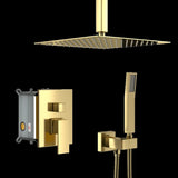 Dual Shower Head - 10 Inch Ceiling Mount Square Shower System with Rough-in Valve, Gold W124381746