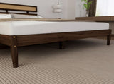 Dark walnut wood painted finish rattan and pine wood double headboard King size bed, Bohemian 01800575