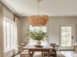 Handwoven Paper Rattan Boho Chandelier with 7-Light E26 Base, 60cm Adjustable Height Wave Pendant W1367P461037