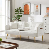 Cream White Velvet Futon Sofa Bed with Gold Metal Legs W58849088