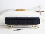 Storage Bench Bedroom Bench, Velvet Oval Upholstered End of Bed Bench with Golden Metal W1117P176446