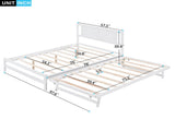 Full Size Platform Bed with Adjustable Trundle,White 67335800