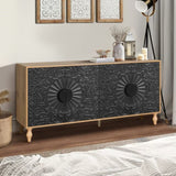 Black Carved Symmetrical Design Door And Wood Coloured Frame For TV Stand Table,Living Room W1445P164172