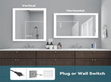 Bright LED Bathroom Mirror 36" x 28" Front Side Light, 5 Mins Defog, Full HD Reflected, 3 Colors T3177P296170