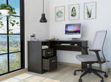 Black Wengue 2-Drawer 1-Shelf L-Shaped Computer Desk B06280388