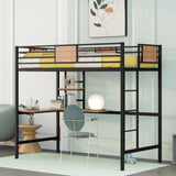 Twin Metal Loft Bed with Desk and Shelve,Black MF292037AAB