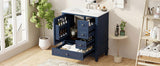30" Bathroom Vanity with Sink, One Door with Shelf and Three Drawers, Soft Close Door, Blue N759P225994C