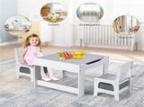 2-in-1 Kids Activity Table and Chairs Set, Double-Sided Whiteboard & Blackboard, with Hidden 75664827