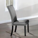 Modern Upholstered Side Chairs 2pc Set, Gray Synthetic Leather Nailhead Trim Black Legs Wooden B2741P336522