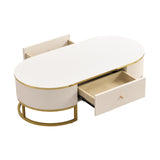 Modern Oval Coffee Table with Drawers,Curved Profile Design, Gold Metal Decor, Center Table for N735P192897K