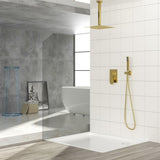 Dual Shower Head - 16 Inch Ceiling Mount Square Shower System with Rough-in Valve, Gold W124381758