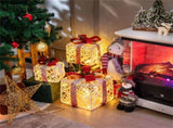 3-Piece Flocked Christmas Gift Boxes - 60 Warm-White LEDs, Timer Function, WhiteRed Festive Decor 84994515