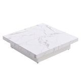 Square Marble Veneer Coffee Table Sliding Top with Storage in White 39.4'' WF322094AAK