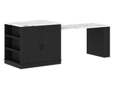 Extendable island console with drawers, double-door cabinet, and open shelving. Serves as dining 68266575