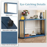TREXM Narrow Console Table with Unique Irregular Top Design, Entryway Table with Open Shelf, Rattan N715P228111C