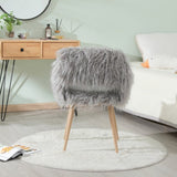 GREY Faux Fur Upholstered Make up chair Side Dining Chair with Metal Leg W2069P174780