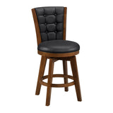 Swivel Counter Height Chairs Set of 2, Button-Tufted Upholstered Seat and Back Chestnut Finish Solid B011P220995