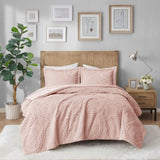 Twin Embroidered Medallion Faux Fur Ultra Plush Comforter Mini Set B03597036