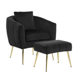 Velvet Accent Chair Set Barrel Chair with Ottoman Modern Club Chair Reading Armchair with Lumbar 57668253
