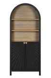 61" Tall Arched Cabinets,Bookcase with storage,Mid-Century Modern 5-Tier Bookshelf with Door,Black W3123P333693