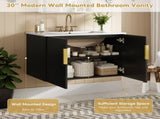 30" Vintage Bathroom with Ceramic Sink, with 3 Holes Single Ceramic Sink, Bathroom Storage N710P214100B