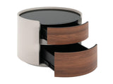 MDF ITALIAN RETRO DOUBLE STORAGE ROUND SIDE TABLE, GRAY BROWN COLOR N770P281244G