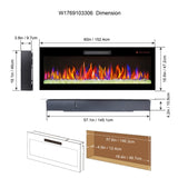 60 inch recessed ultra thin tempered glass front wall mounted electric fireplace with remote and W1769103306