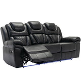 Home Theater Seating Manual Recliner Chair with Center Console and LED Light Strip for Living Room, WF310727AAB
