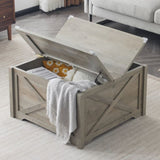 ZNTS Farmhouse Coffee Table, Square Wood Center Table with Large Hidden Storage Compartment for Living 68961581