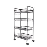 ZNTS Exquisite Honeycomb Net Four Tiers Storage Cart with Hook Black 01157249