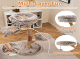 4-Level Natural Pear Wood Cat Tree - 19.5"x35.5", Jute Scratch Posts Plush Ball, Long Plush 98702501
