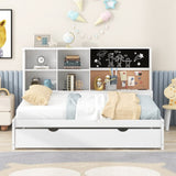 Full Size Daybed with Storage Shelves, Blackboard, Cork board, USB Ports and Twin Size Trundle, 90546744