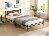 Twin XL Size metal bedframe,Headboard with wood panel decoration,black 47837495