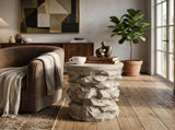 Grey Round Faux Stacked Stone MGO Side Table, Pre-Assembled Non-KD Accent End Table, 80 LBS Weight N770P473008G