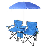 ZNTS Portable Outdoor 2-Seat Folding Chair with Removable Sun Umbrella Blue 64234063