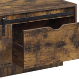 Rustic Oak Coffee Table with Sliding Barn Door B062P181423