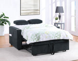 Luelle 57"W Black Corduroy Convertible Sleeper Loveseat with Cupholders, USB Ports, Magazine B061P296418