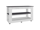 Hardy Kitchen Island, 2 Drawers, 6 Wheels, 2 Shelves, White / Black Wengue B097P474257