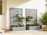 Gray 35"x16"x70" Galvanized Raised Garden Bed Planter Box with Trellis for Climbing Vegetables & 27669383