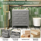 30'' Bathroom Vanity with Ceramic Sink Combo, Free Standing Single Vanity Set with 3 Drawers, Solid N710P246209E